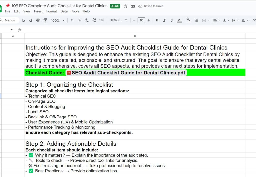 dental seo checklist